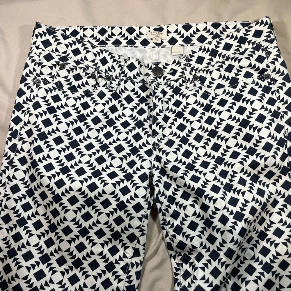 J. Crew Navy and‎ White Geometric Patterned Jeans, Size 28